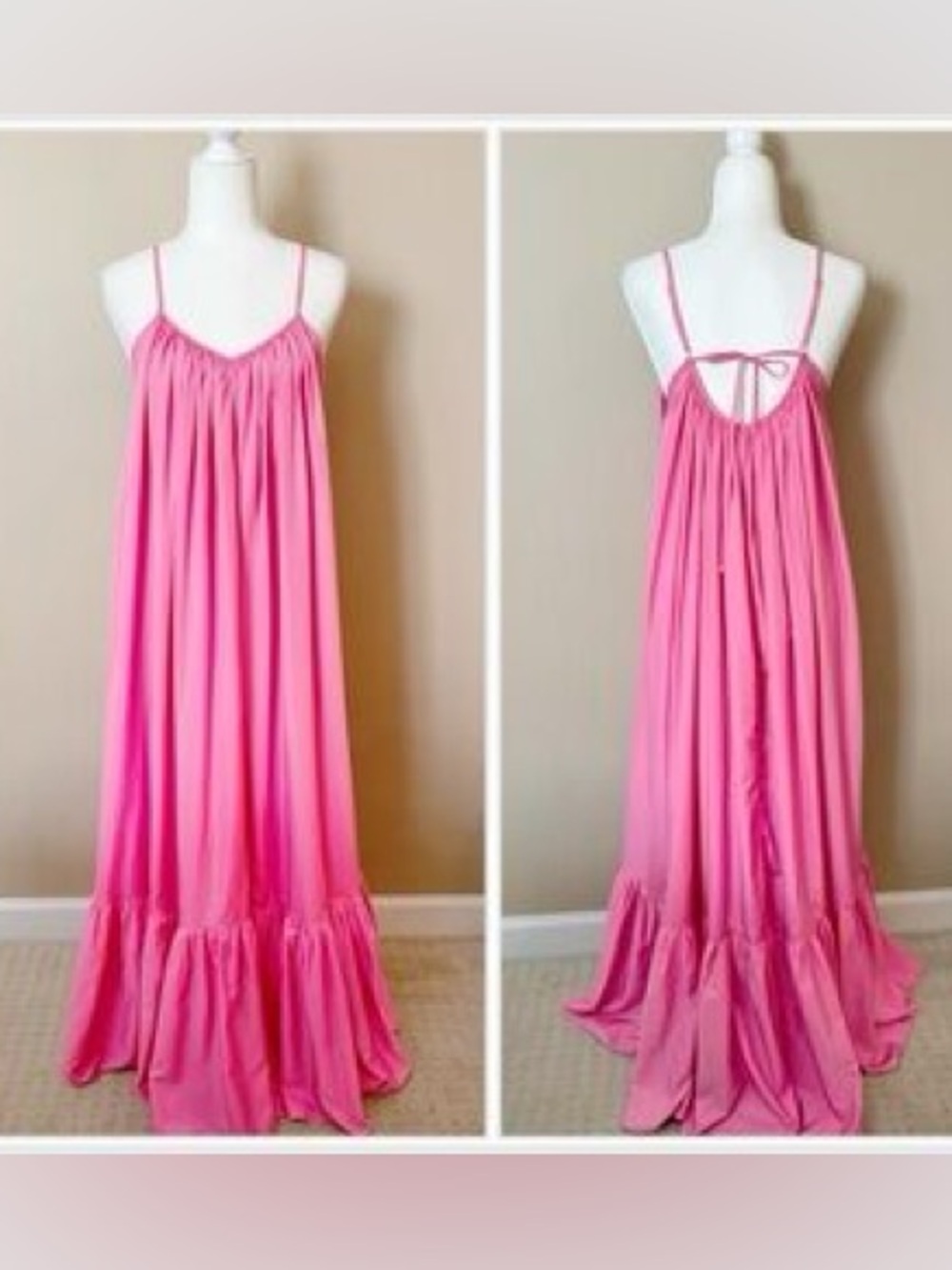 Tov Los Angeles Flowy Pink Maxi Sundress Spaghetti Strap Maxi Rideau Dress